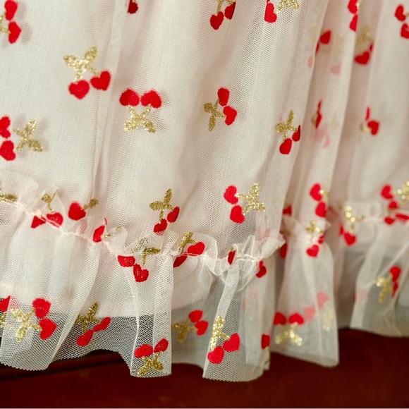 Little Lass Spring/Summer pink with cherry print Ruffled Tulle Dress 18 months - Picture 6 of 6